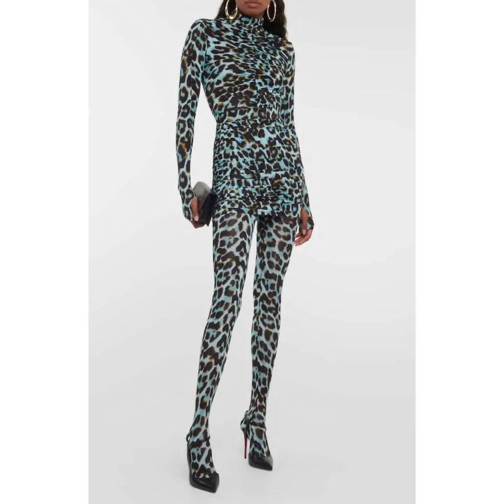 NEW ALEX PERRY cadie leopard print tights in blue